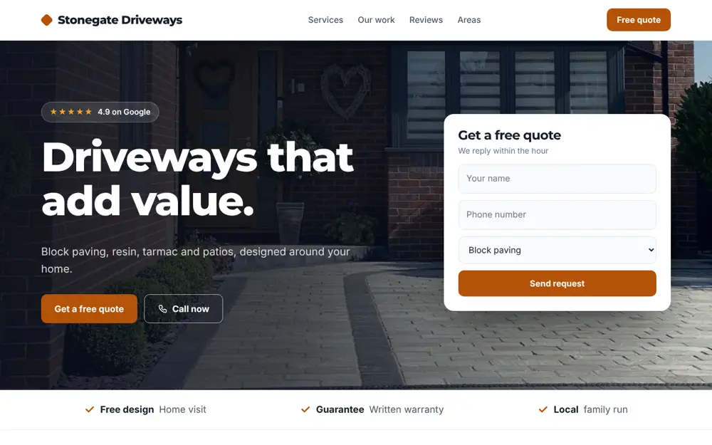 Example driveways website by Highbeam Web